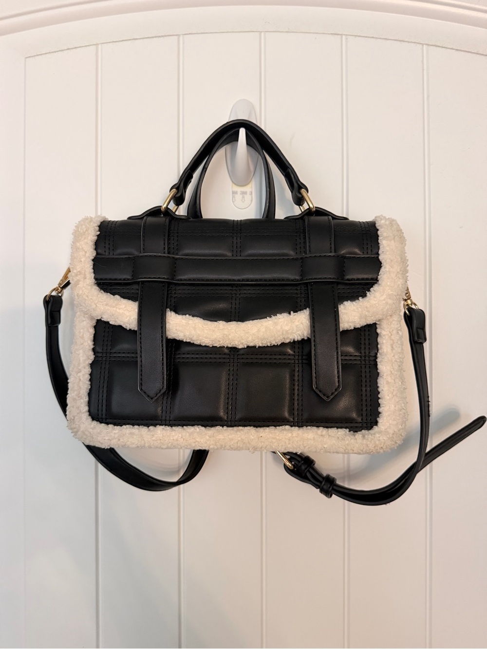 Antik Kraft Black Satchel with Cream Shearling Trim